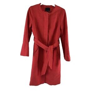 Banana Republic Belted Trench Cotton Blend Textured Red Coral Lined Womens Small